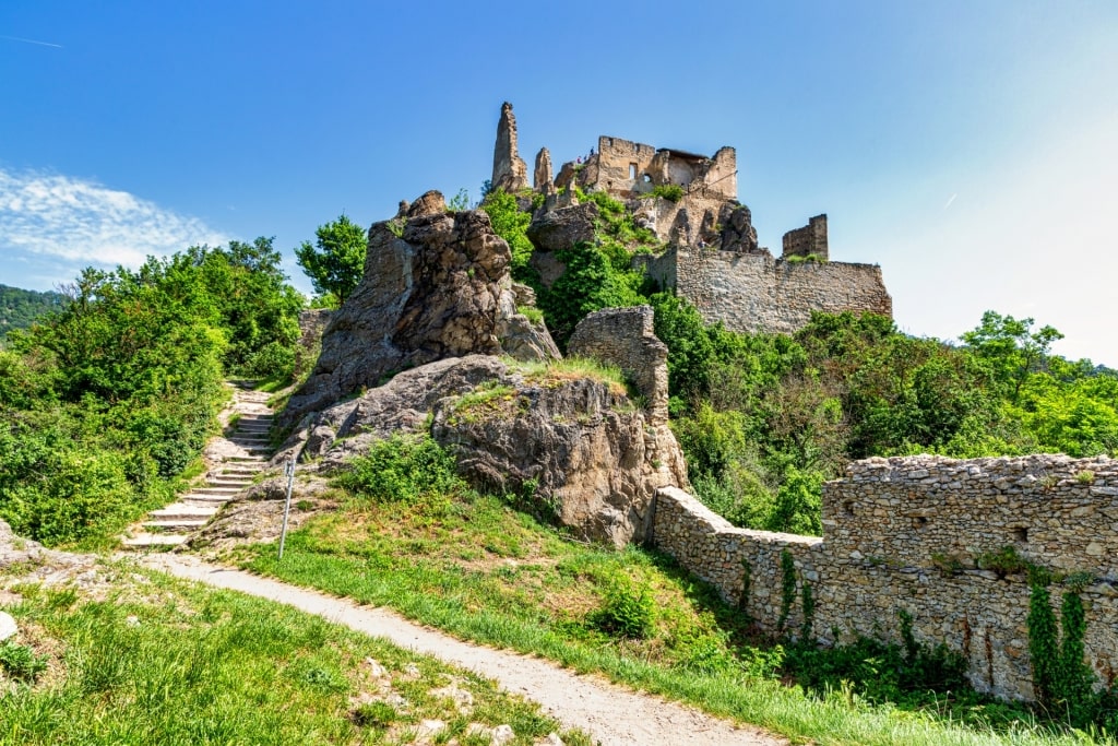 Historic ruins of Durnstein Castle in Wachau Valley