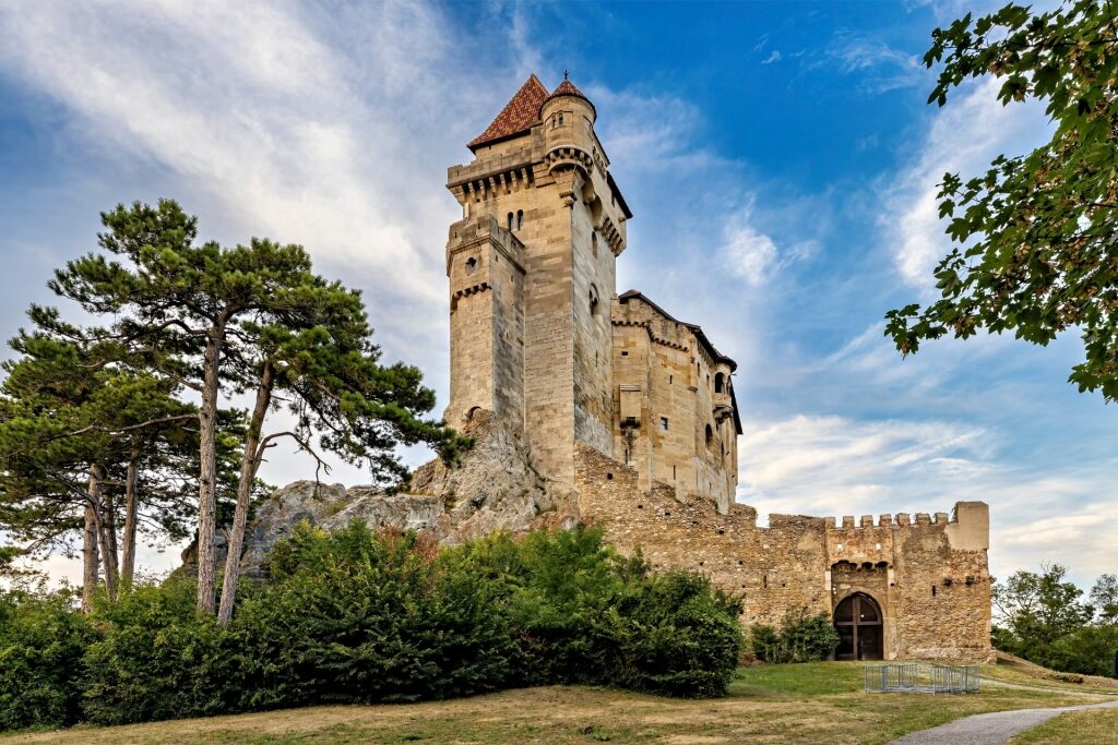 Stone towers and walls of Liechtenstein Castle in Austria