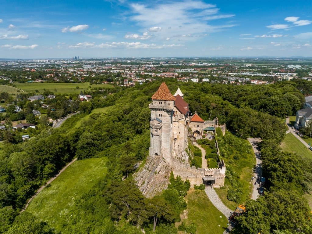 Liechtenstein Castle, a medieval fortress on a lush green hilltop