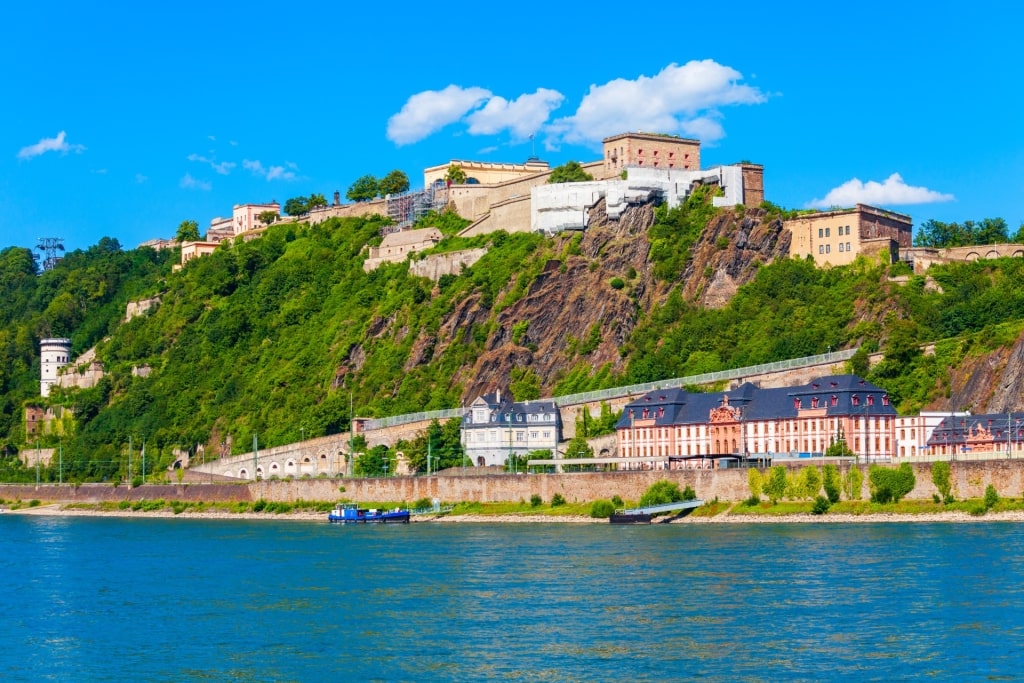 Scenic Festung Ehrenbreitstein in Koblenz with view of the river