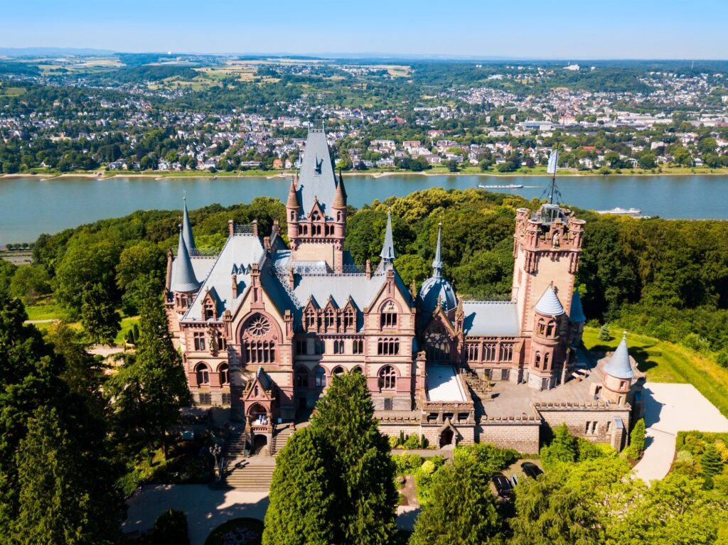 Aerial view of Schloss Drachenburg, Cologne with river