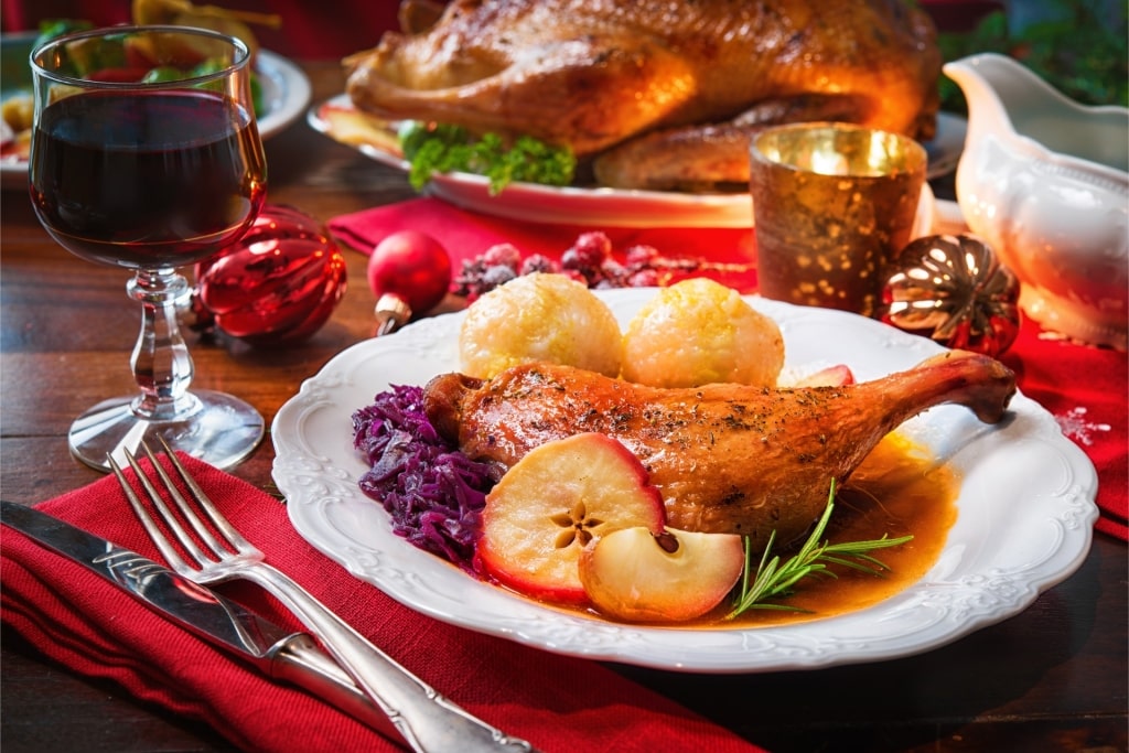 Roast duck served during Christmas in Germany