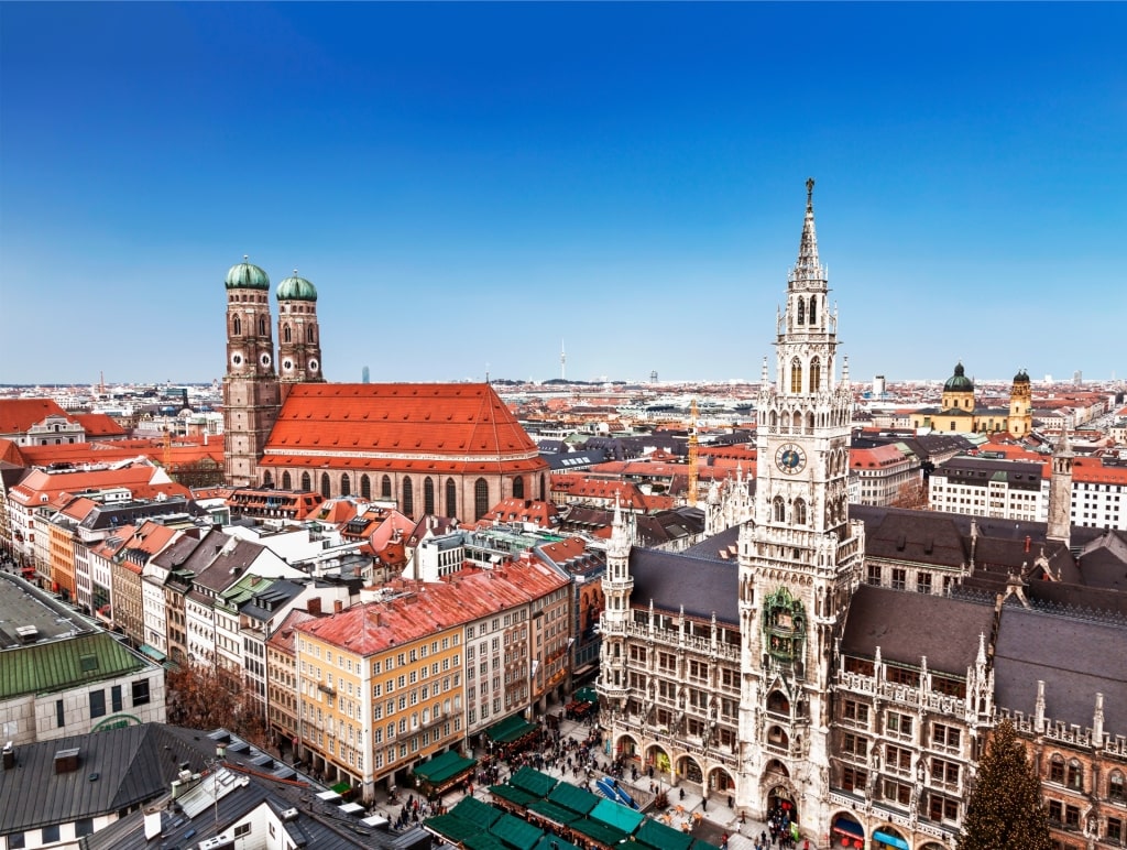 Festive Marienplatz with lights and stalls during Christmas