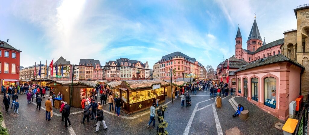 Christmas in Germany with decorated stalls and lights