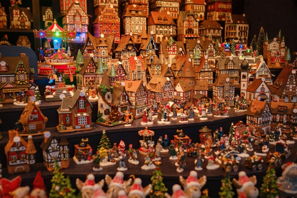 Christmas souvenirs and other toys at a market