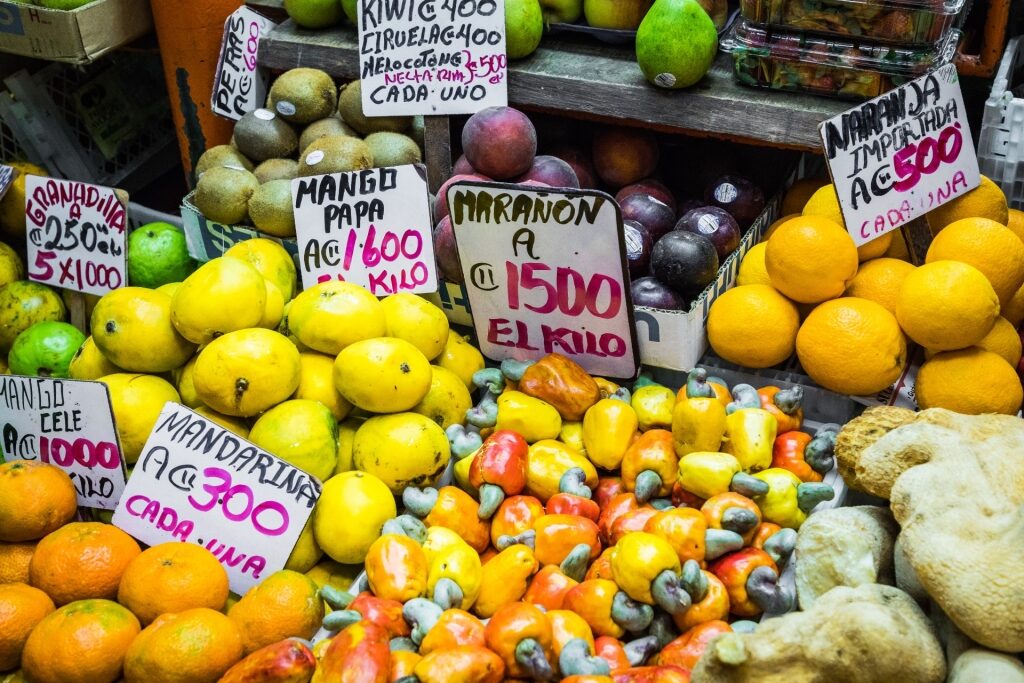 Produce inside a market in Costa Rica