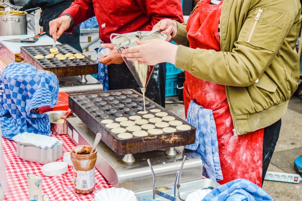 Dutch pancakes, poffertjes, being prepared at Albert Cuyp Market