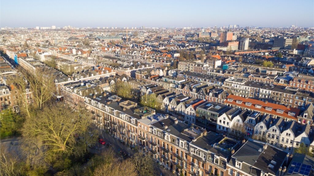 Aerial view of Amsterdam’s De Pijp neighborhood