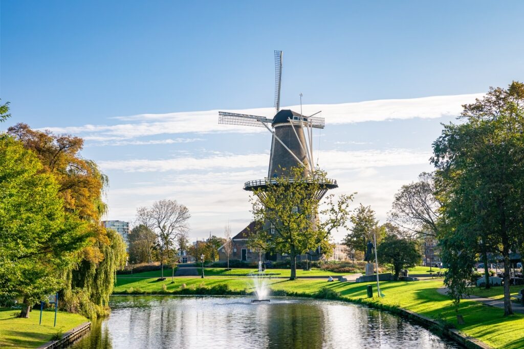 View of Molen De Valk from the canal