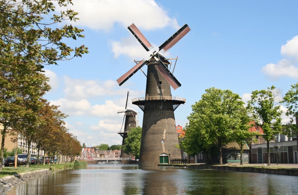 Canal view of Schiedam windmills