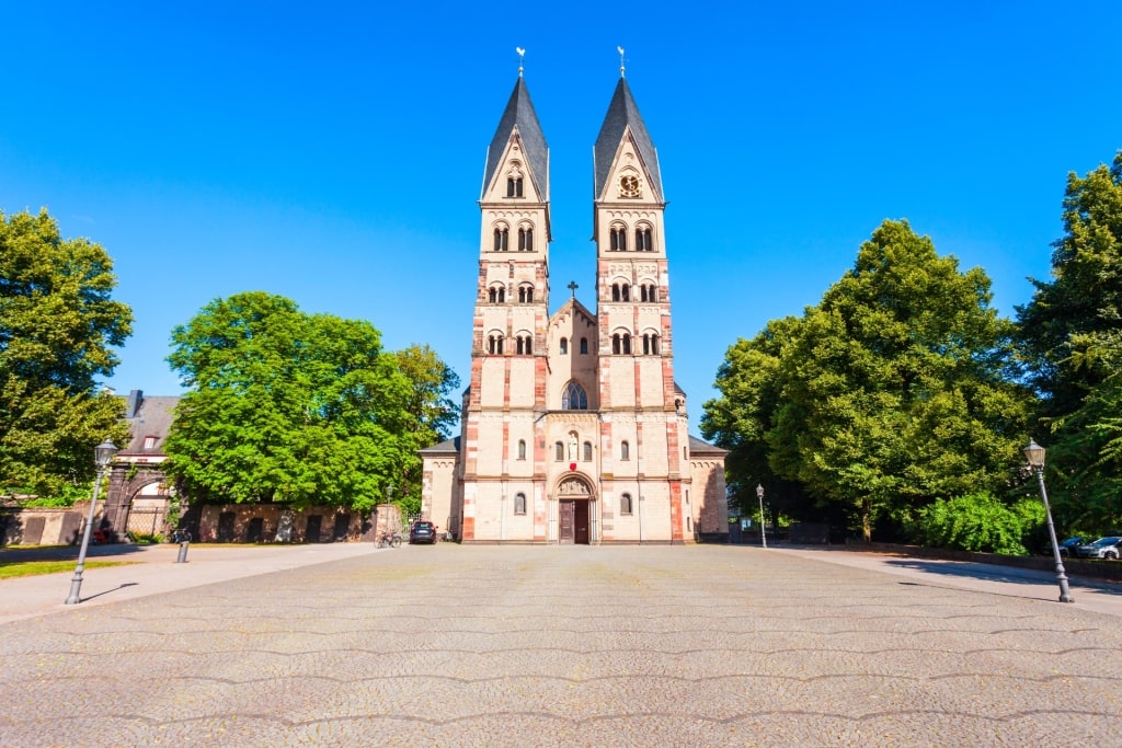 Street view of the historic Basilika St. Kastor, Koblenz