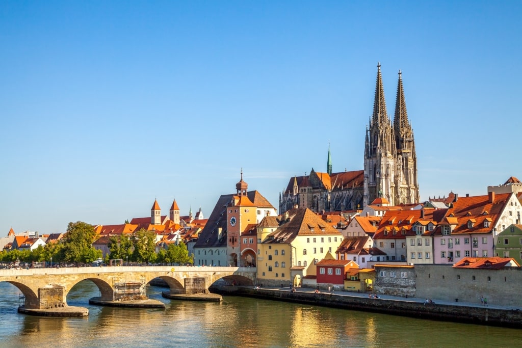 Pretty view of Regensburg from the river