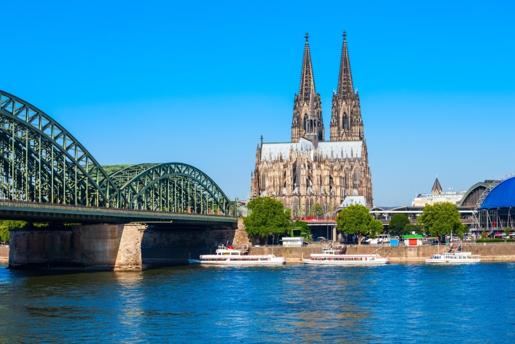 Historic bridge crossing the Rhine River in Cologne