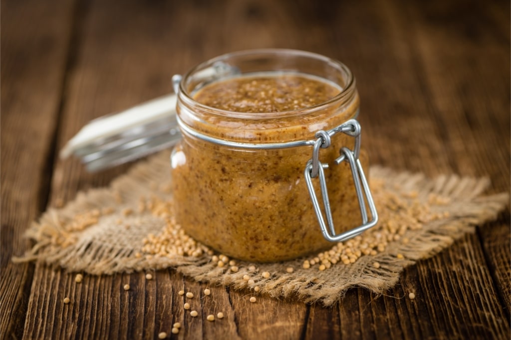 Traditional German mustard in glass jar