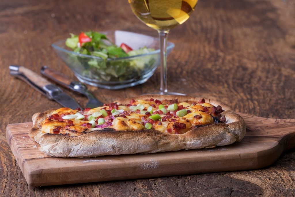 Traditional Flammkuchen paired with wine