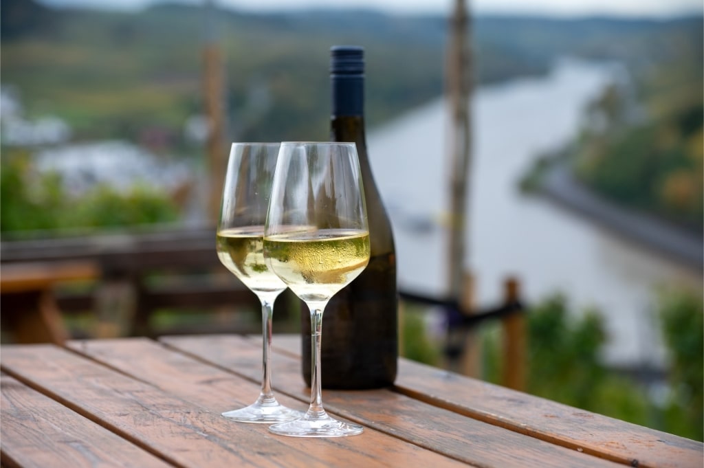 Riesling wine served in glasses