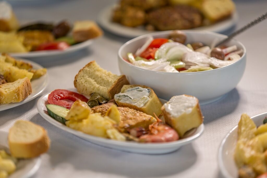Table setting at a Greek meze