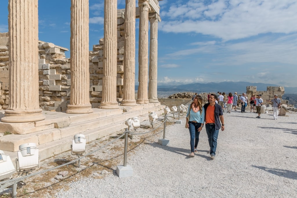 Couple exploring the Acropolis in Athens, Greece