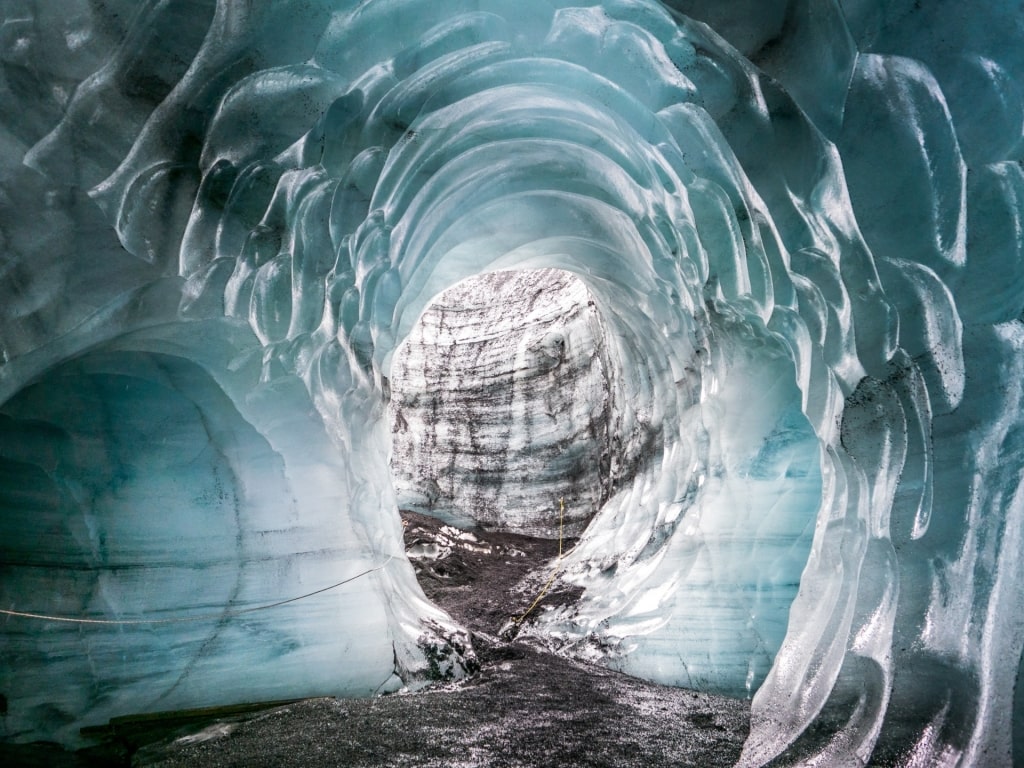 Icy landscape inside Katla Ice Cave