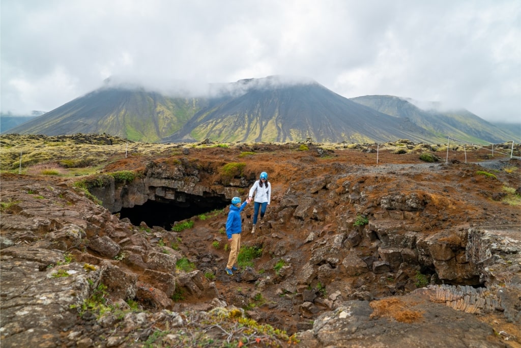Couple exploring Thingvellir National Park