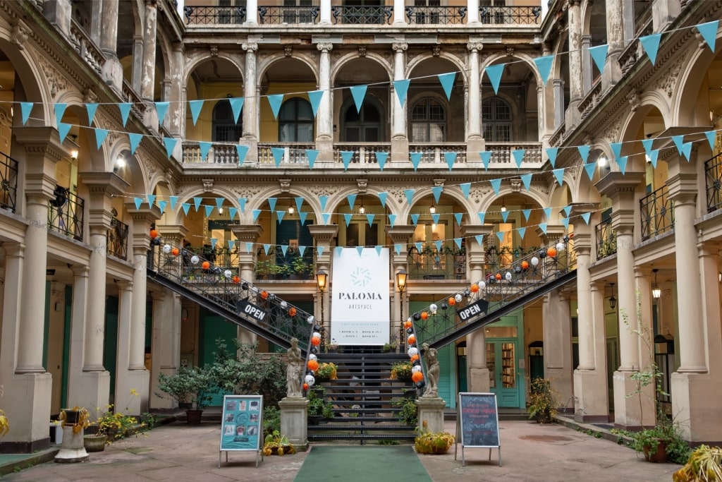 Pretty restaurants and shops inside Paloma Courtyard