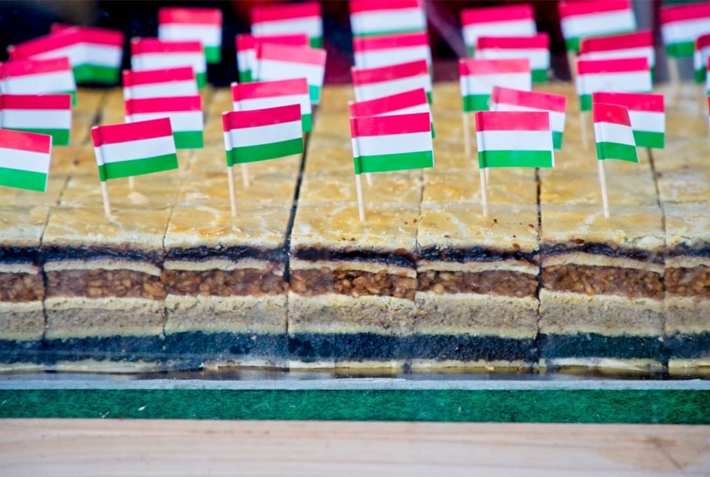 Tasty flódni treats from a shop