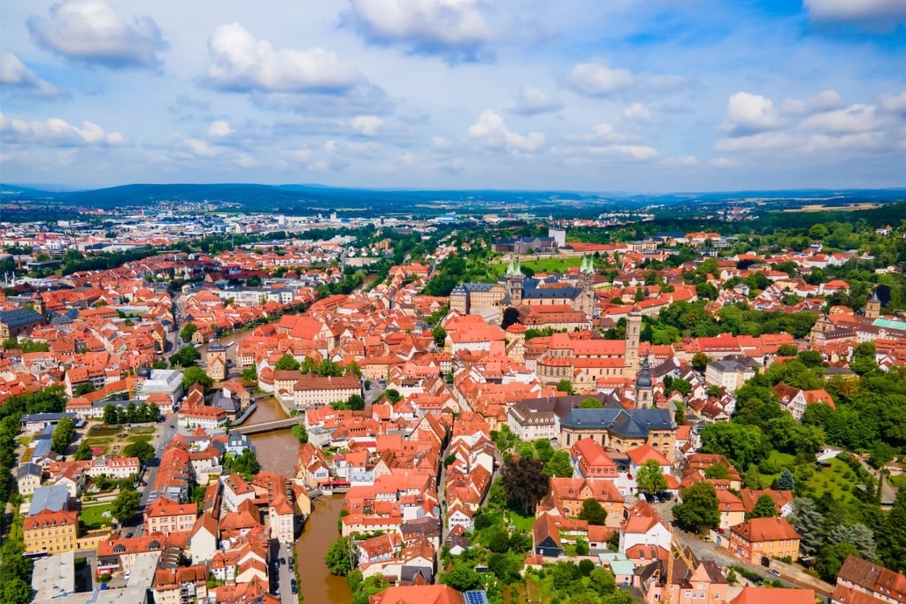 Aerial view of Bamberg Old Town, near Nuremberg