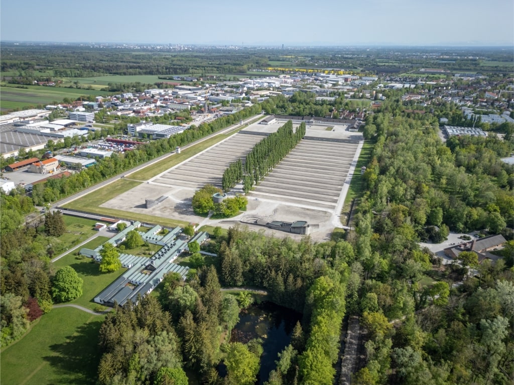 Lush landscape surrounding Dachau Concentration Camp Memorial, near Munich