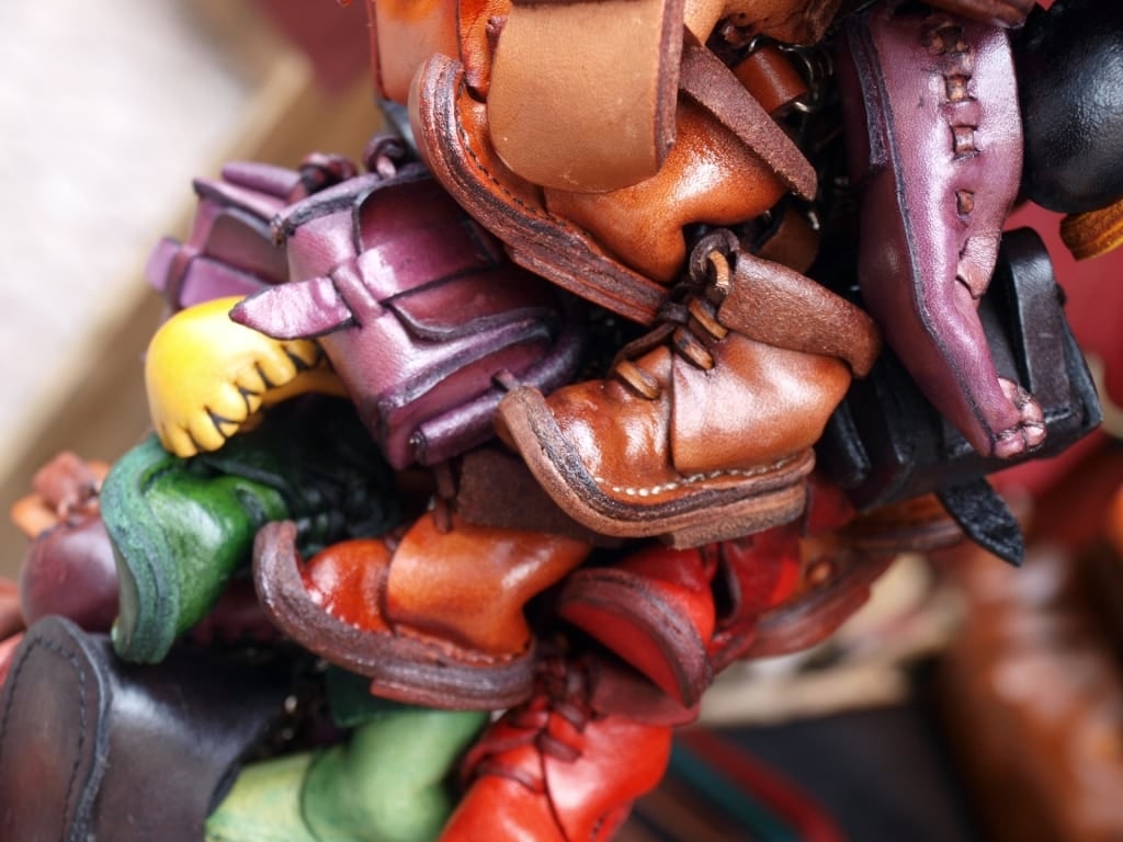 Leather souvenir at a market in Budapest