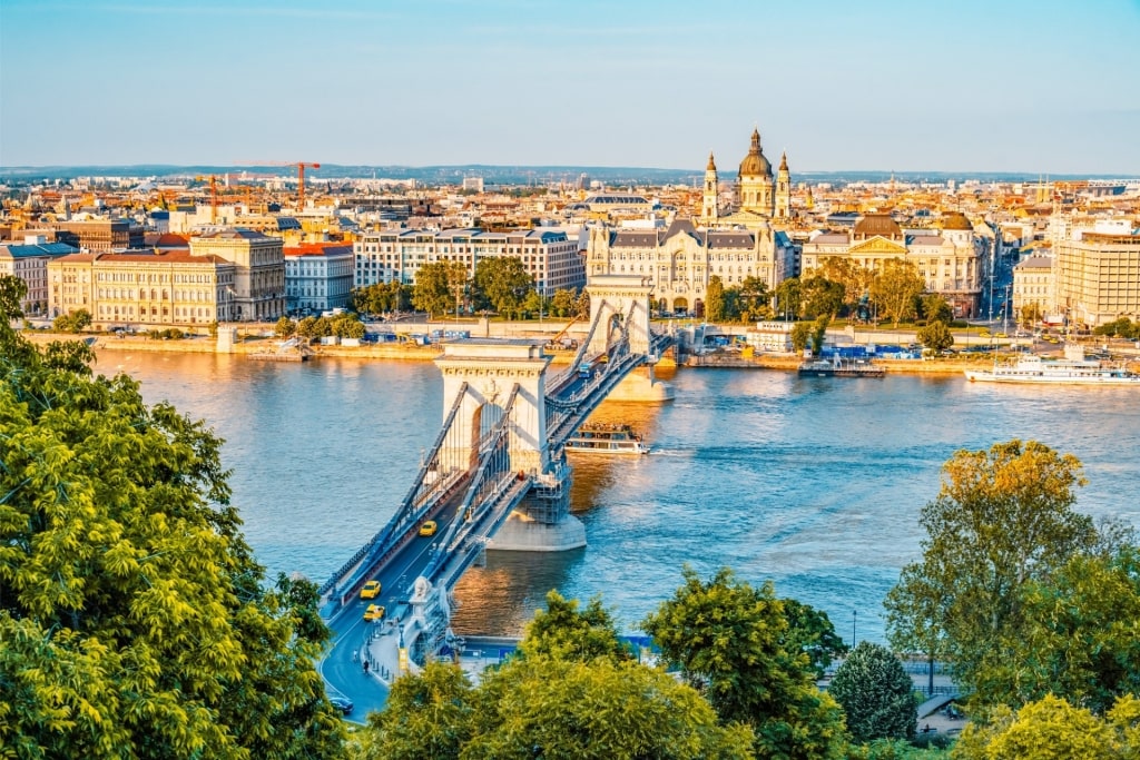 Budapest cityscape showcasing landmarks along the Danube River