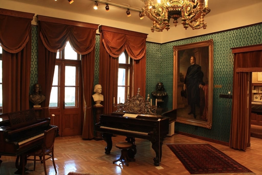 Interior of Franz Liszt Memorial Museum in Budapest with historical exhibits