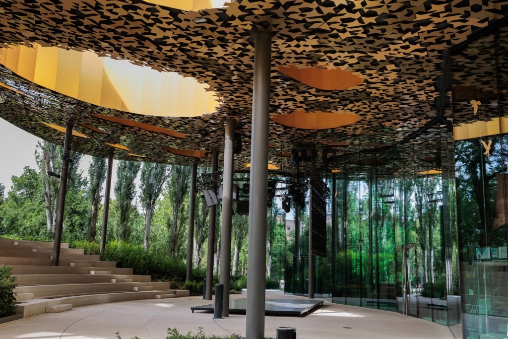 Interior view of the House of Music with modern design elements in Budapest