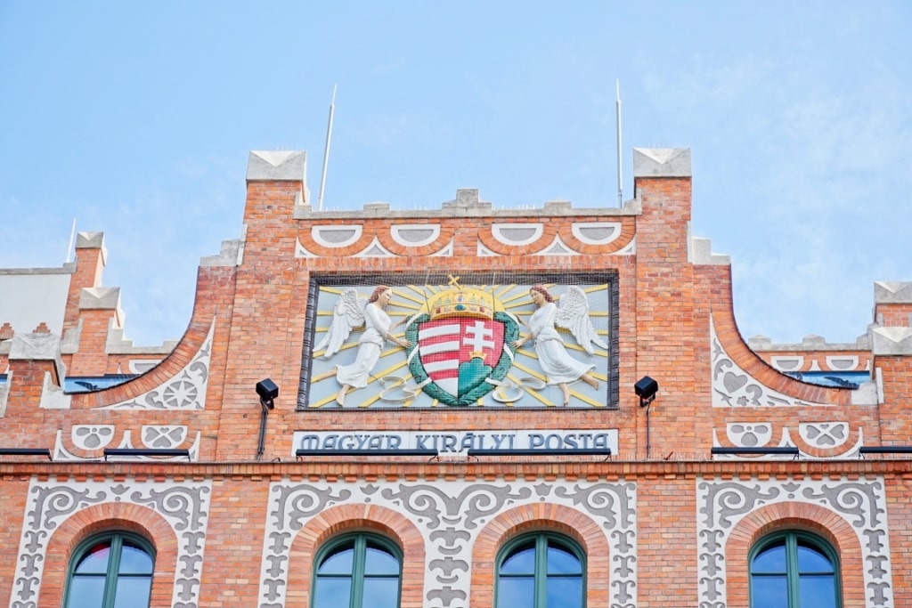Facade detail of the Money Museum in Budapest, Hungary