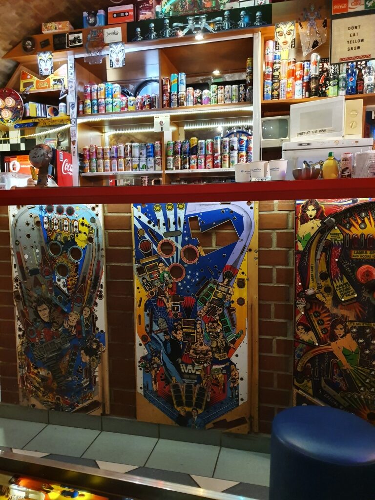 Interior view of Pinball Museum in Budapest with vintage pinball machines