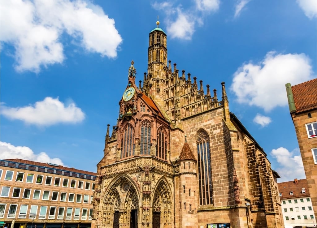 Facade and architecture of Nuremberg’s Frauenkirche on main square