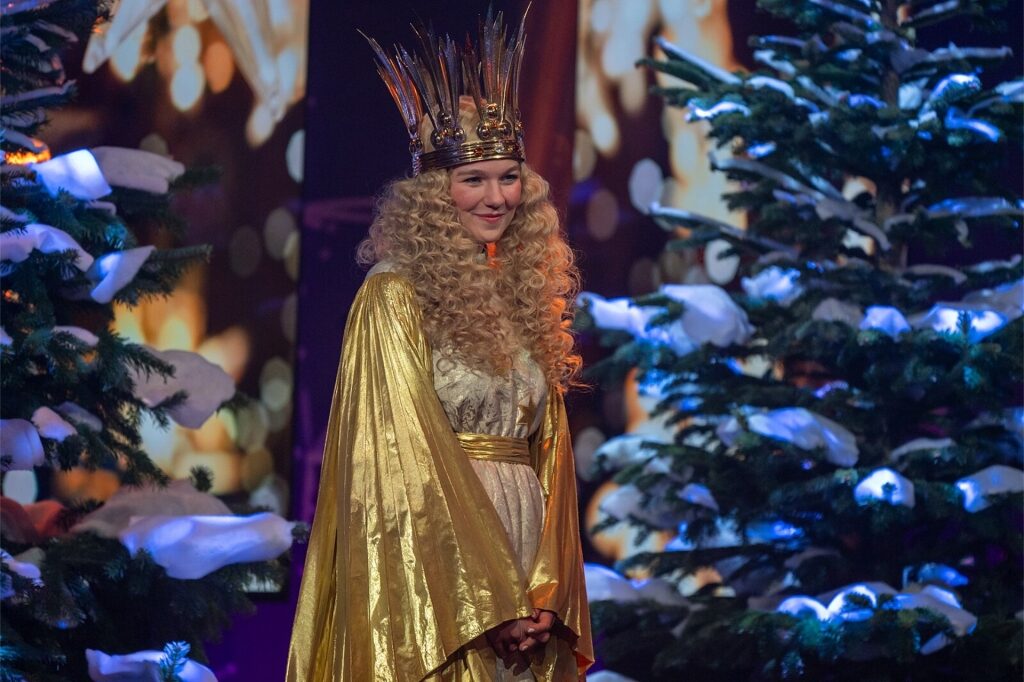 Costumed Christkind in Nuremberg during Christmas