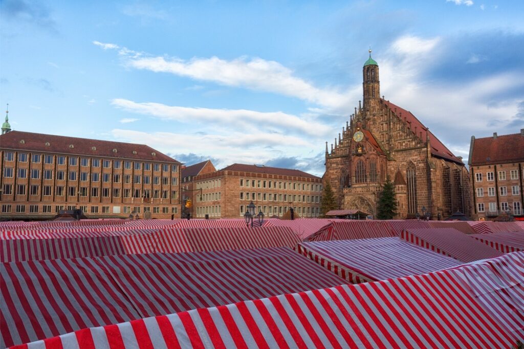 Festive Christmas market stalls in Nuremberg
