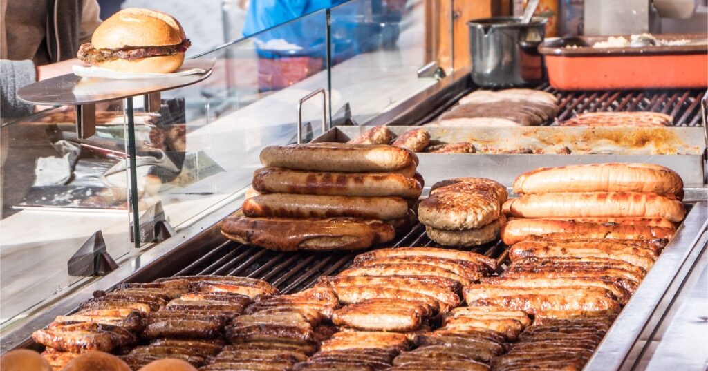 Grilled Nuremberg Bratwurst, famous food from Germany