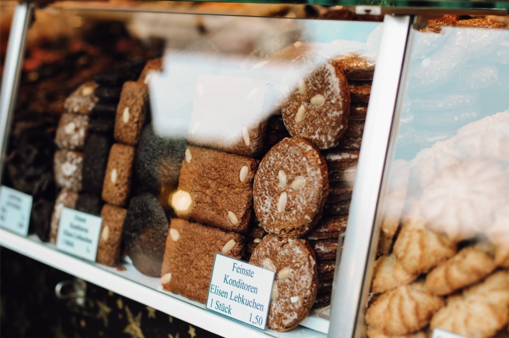 Traditional Nuremberg Lebkuchen cookies displayed for sale