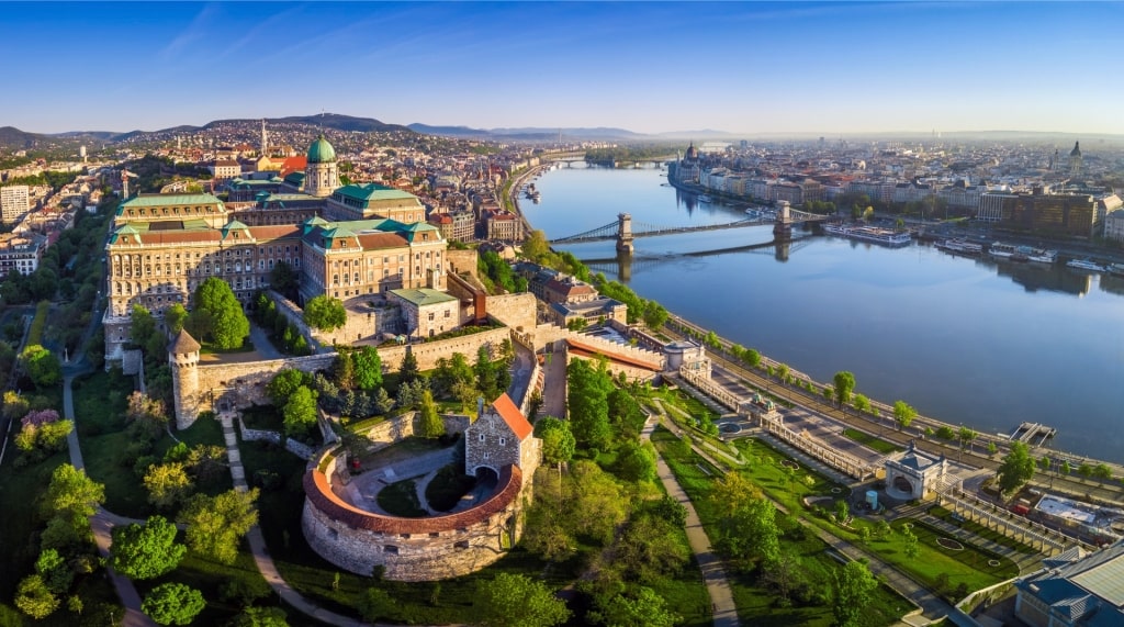 Aerial view of the Castle District in Budapest, Hungary