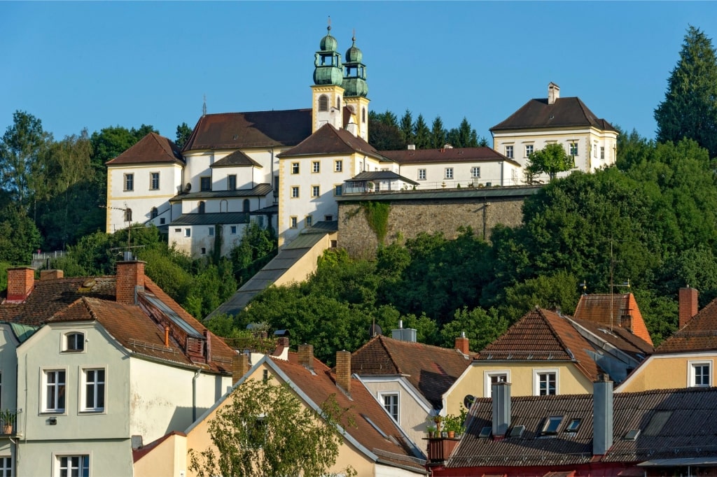 View of the Pilgrimage Church Mariahilf on the hill in Passau, Germany