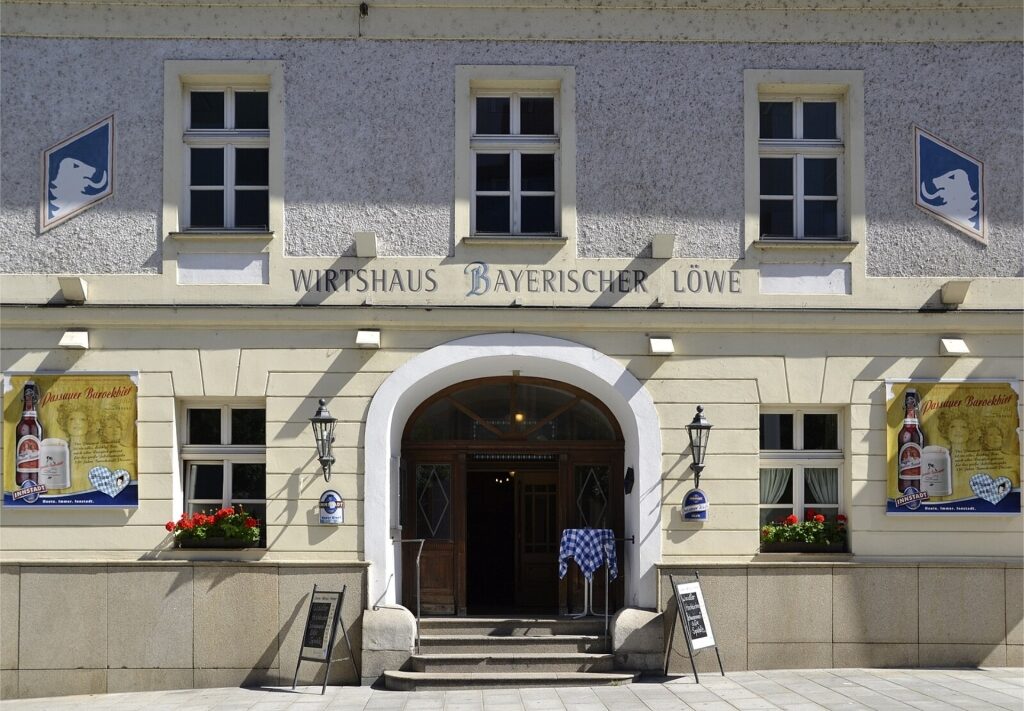 Facade of Wirtshaus Bayerischer Löwe traditional German tavern in Passau