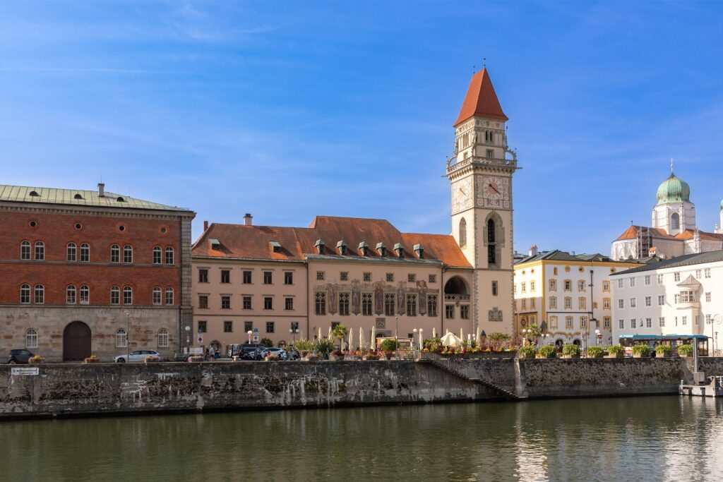 Scenic view of Passau Town Hall along the riverfront