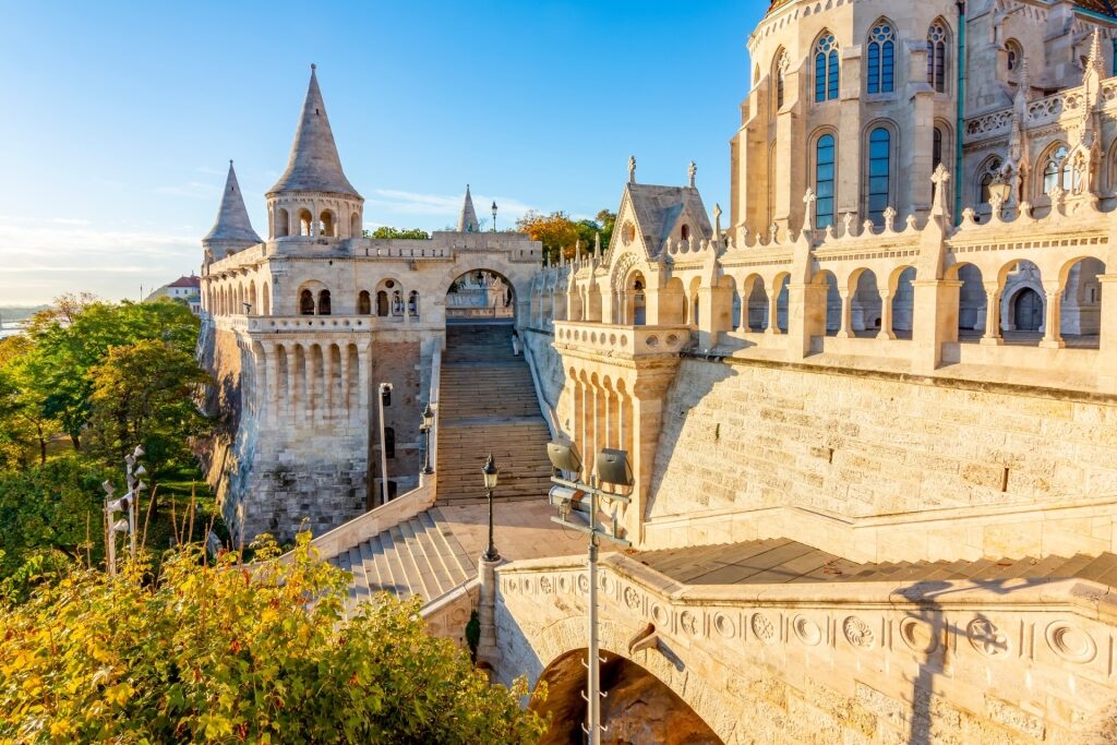 Historic Fisherman’s Bastion castle terrace in Budapest