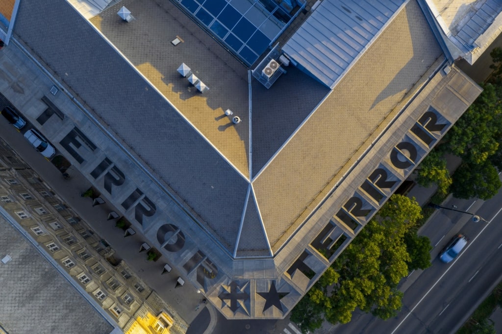 Distinctive roof design of House of Terror Museum