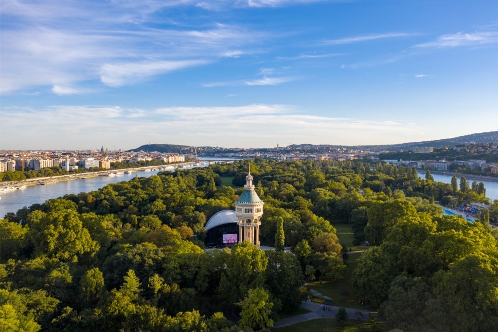 Aerial view of Margaret Island in Budapest
