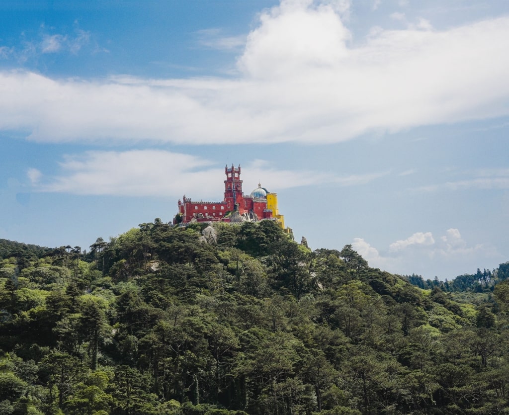 Colorful Palácio Nacional da Pena castle on a hilltop in Sintra, Portugal