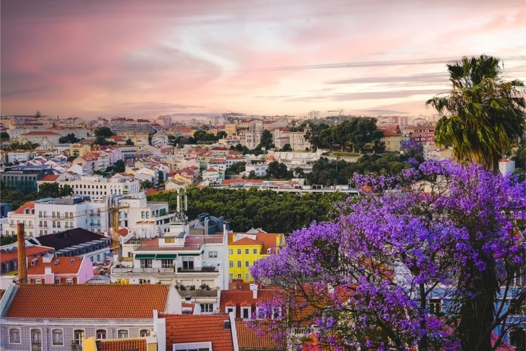 Scenic Lisbon cityscape with historic buildings and red rooftops