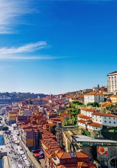 Scenic landscape of Porto, Portugal with Douro River and historic buildings