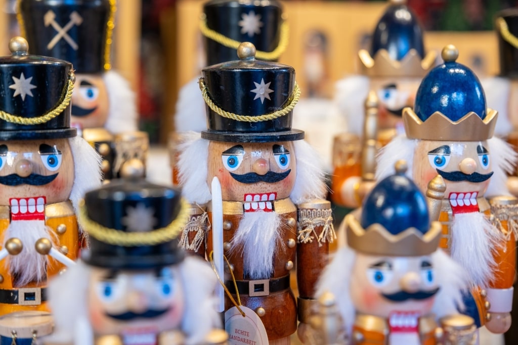 Christmas souvenirs displayed at market stall
